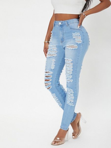 

sxy high waist ripped skinny jeans u3fh#, Blue
