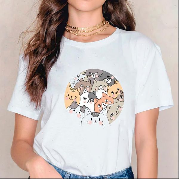 

cat pet lovely trend animal womens t shirt kawaii clothes 90s print graphic female tee, White