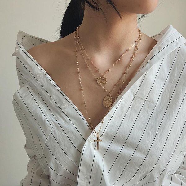 

silver gold color 3 layers cross necklace faith pendant charm for women chains