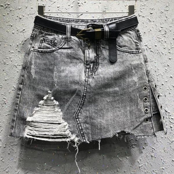

skirts denim skirt autumn fashion anti-light hole women jeans a-line mini, Black