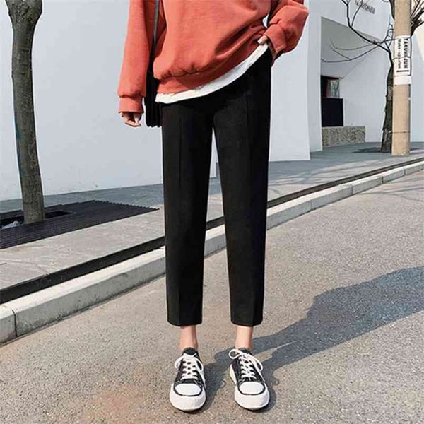 

autumn winter korea fashion women elastic waist loose straight pants all-matched casual woolen harem plus size s258 210512, Black;white