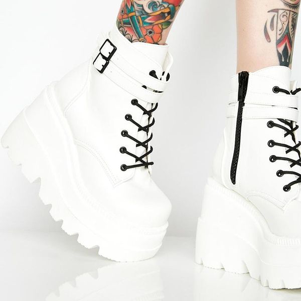 

boots height woman increasing wedges women ankle ladies zip vulcanized women's comfort high heels female footwear plus size 43, Black