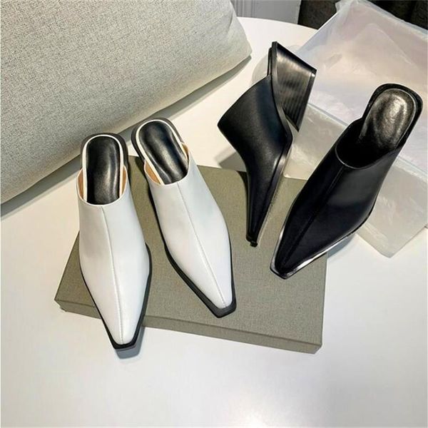 

slippers s fashion lady square head high heel thick black and white heels summer