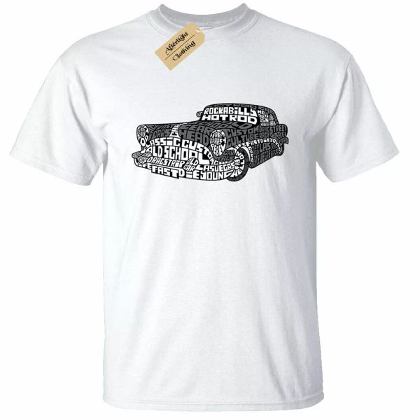 

Rockabilly hot rod muscle car oldschool shirt man, White;black