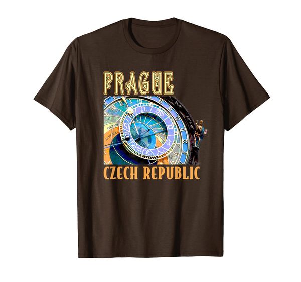 

prague czech republic clock vacation souvenir shirt t-shirt, White;black
