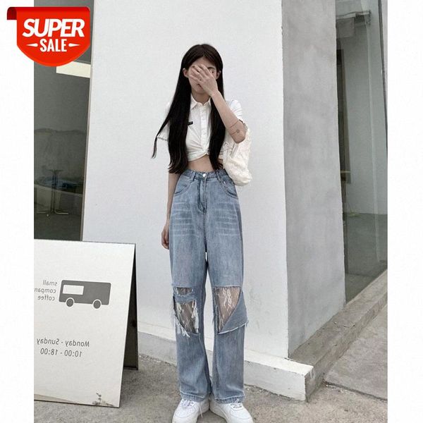 

net celebrity [denim pull pants] cut hole design sense too fashionable to send on behalf of #5j1e, Black;white