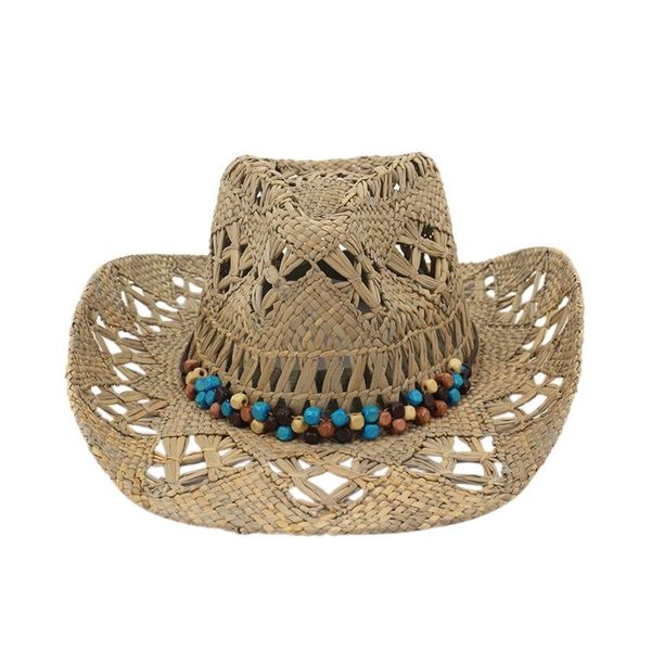 

stingy brim hats natural straw hat western cowboy ladies men's hand-woven outdoor travel sun visor, Blue;gray