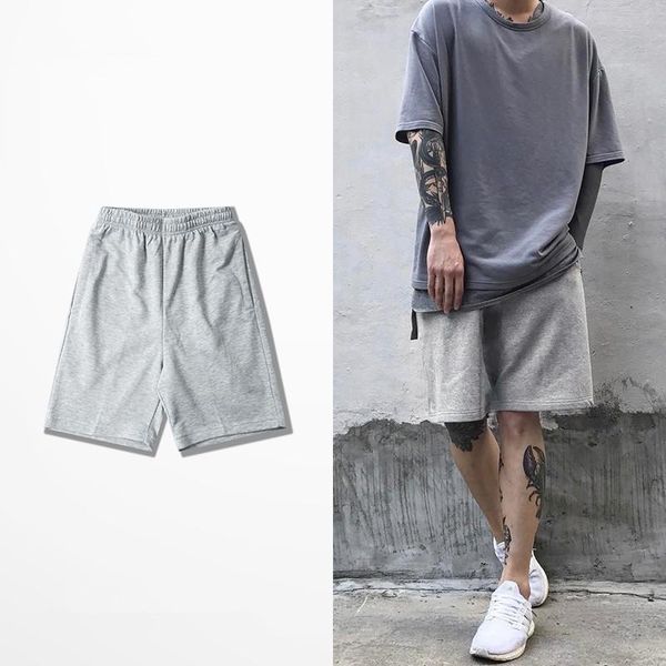 

men's shorts loose men elastic waist summer bermuda beach solid mens casual hip hop knee length joggers 7 colors, White;black