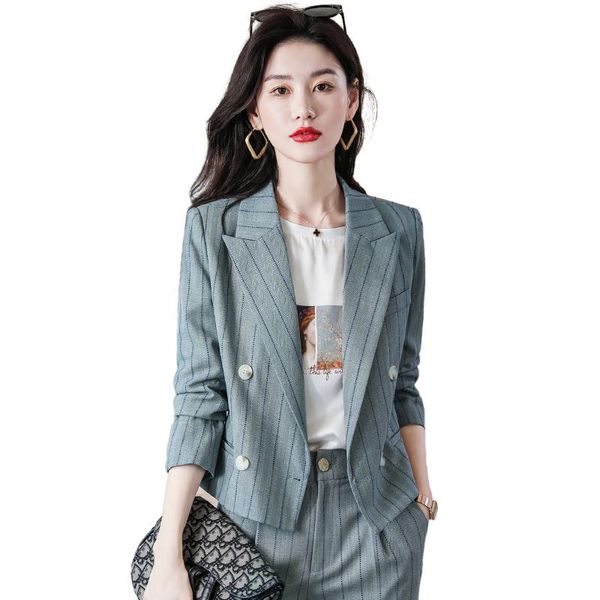 

women's two piece pants lenshin women pant suit fashion formal lady office blue business stripe blazer work clothes 2 suits, White