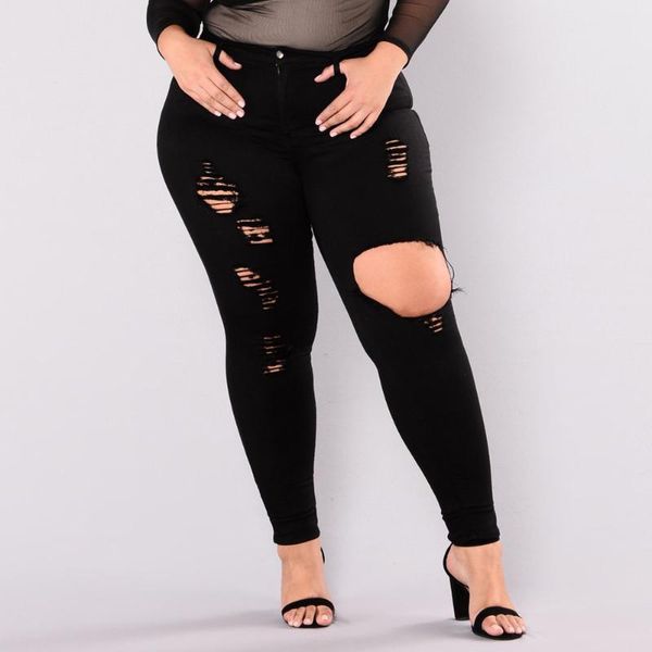 

women's jeans women hole plus size slim fit bodycon casual denim pants for summer ie998, Blue