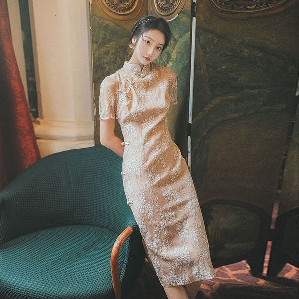 

casual dresses retro improved cheongsam chinese lady summer dress elegant waist floral qipao vintage buckle women party vestidos t, Black;gray