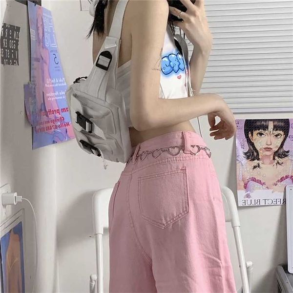 

houzhou y2k baggy pink jeans women kawaii korean fashion oversize low rise wide leg denim pants streetwear loose trousers alt 211129, Blue