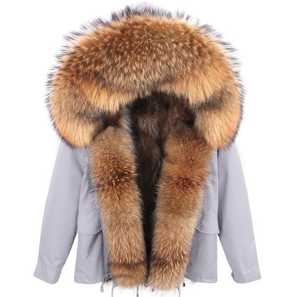 

women's fur & faux 7xl waterproof parkas natural lining parka raccoon coat real winter jacket women collar warm thick, Black