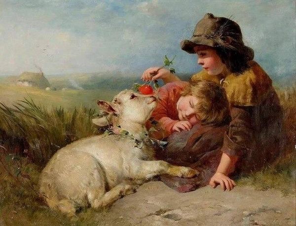 

paintings vintage oil painting kids and goat diy by numbers 40x50cm hand painted zero-based 2021 coloring canvas linen