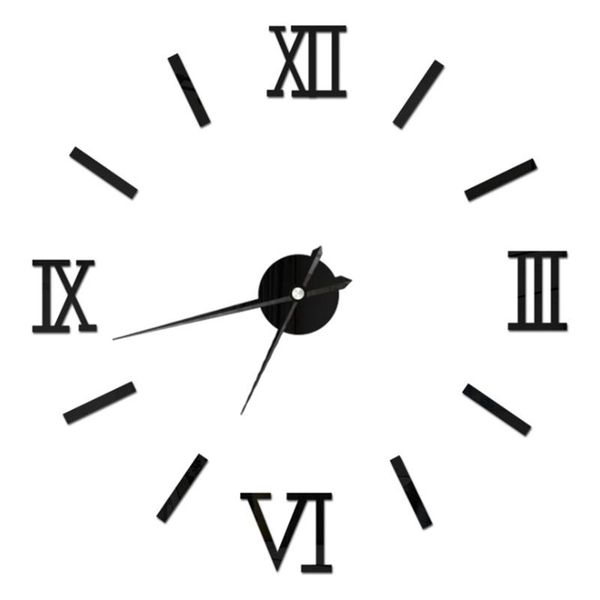

number wall clock 3d modern diy interior roman mirror decor stickers black clocks