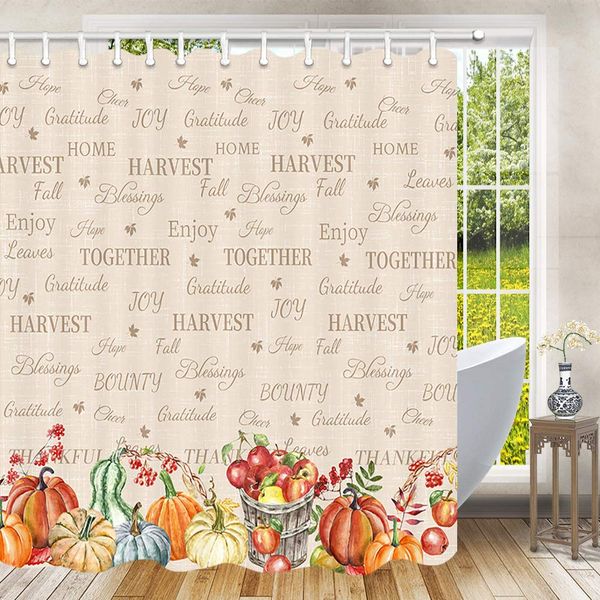 

autumn harvest shower curtain, rustic vintage farmhouse autumn farm harvest halloween thanksgiving day pumpkins bathroom shower