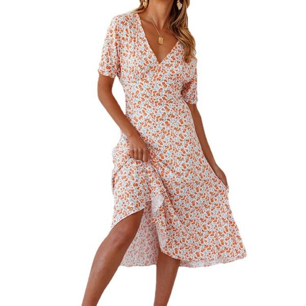 

charming dresses 2021 v-ne floral summer mid length, Black;gray