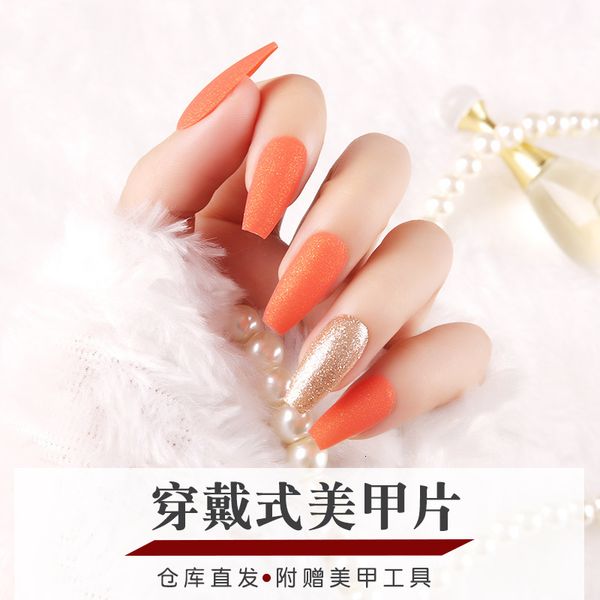 

mirror sharp pearl powder long wear finished fake nail patch, Red;gold
