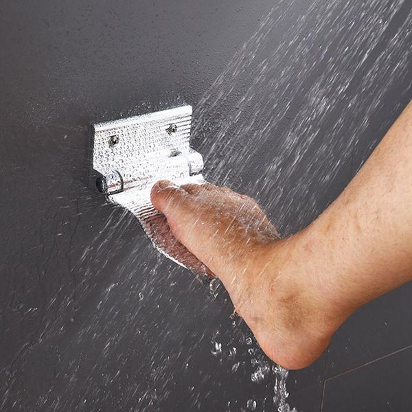 

shower footstool black/silver aluminium alloy wall mounted auxiliary pedal home bathroom non-slip rest pedestal hardware holder bath mats