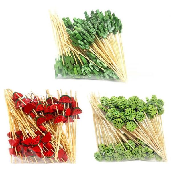 

forks 100pcs barbecue bamboo stick fruit cocktail handmade grill picnic party toothpicks disposable supplies decoration