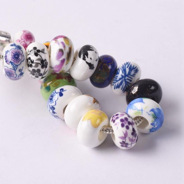 

other 2# 15x9mm round flower patterns ceramic porcelain big hole loose beads for jewelry european charms bracelet making diy