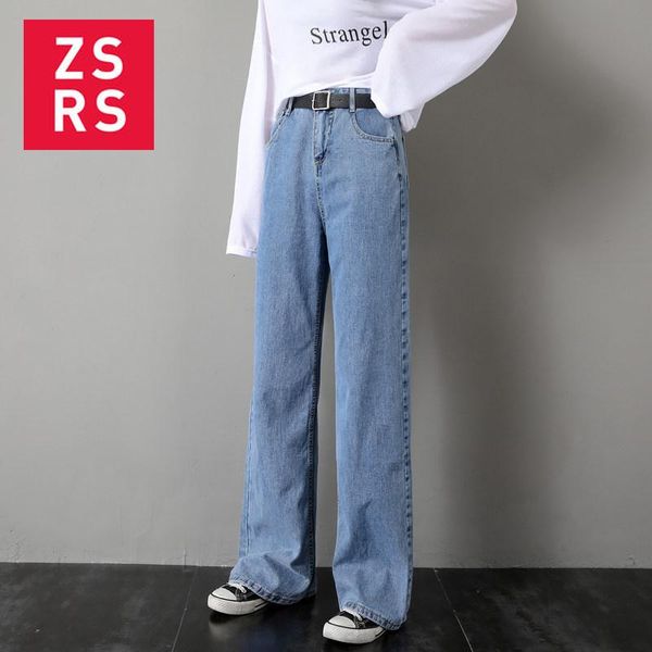 

women's jeans zsrs 2021 summer casual woman long trousers full length pants loose cowboy wild wash high waist women, Blue