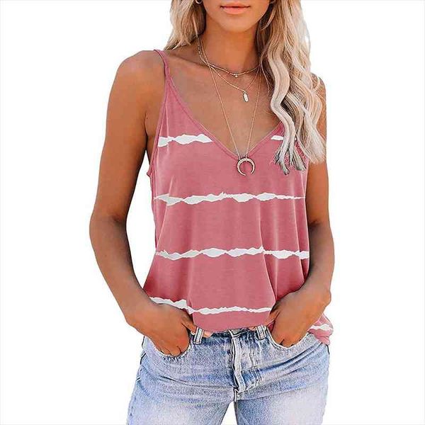 

summer casual loose tank women sleeveless camisole v-neck striped print tank ladie sling vest, White