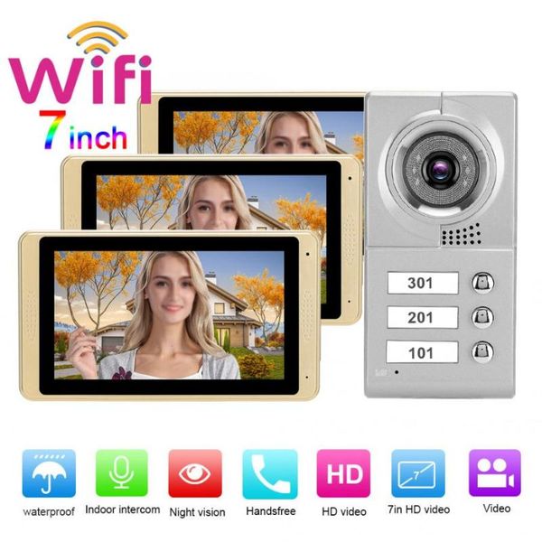 

doorbells 100-240v 7in 720p wifi touch screen intercom 3 monitors doorbell