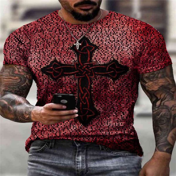 

crosin men's summer casual round neck cross printed t-shirt brand gpxx, White