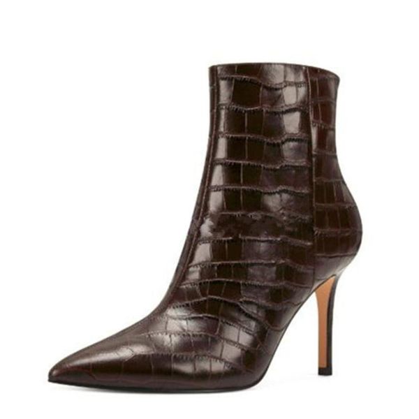 

boots lovirs women ankle 10cm heel short plush pointed toe stiletto side zipper dress party office shoes, Black