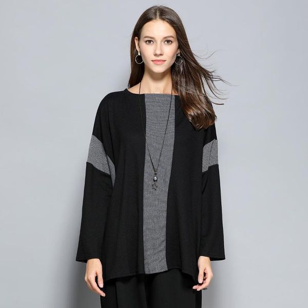 

women's sweaters lanmrem 2021 autumn casual fashion temperament women loose plus long sleeve round neck contrast color pullover sweater, White;black