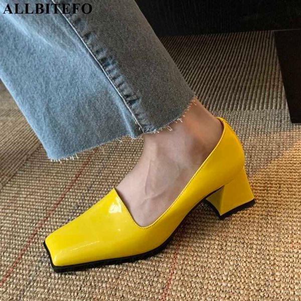 

allbitefo square toe genuine leather thick heels party women shoes spring/autumn women heels shoes high heels shoes stiletto 210611, Black