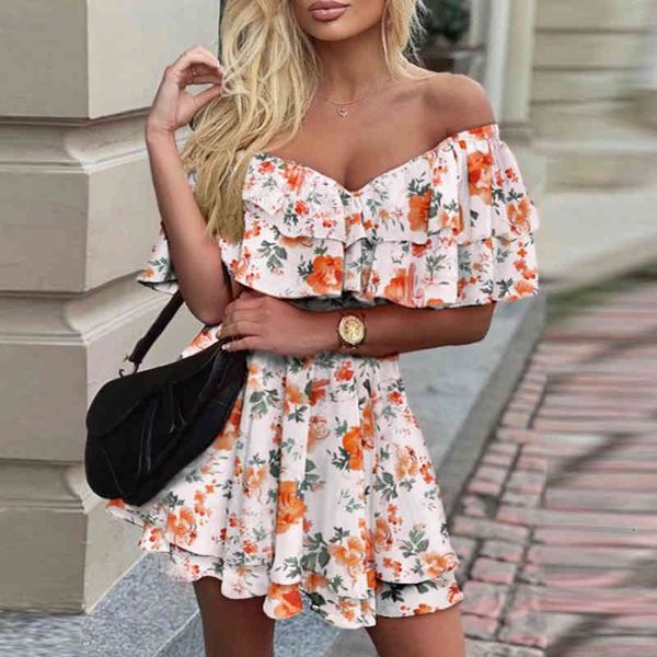 

dresses elegant butterfly floral print women off shoulder ruffle mini es female vintage party beach sweet vestidos y3v8 wd3j, Black;gray