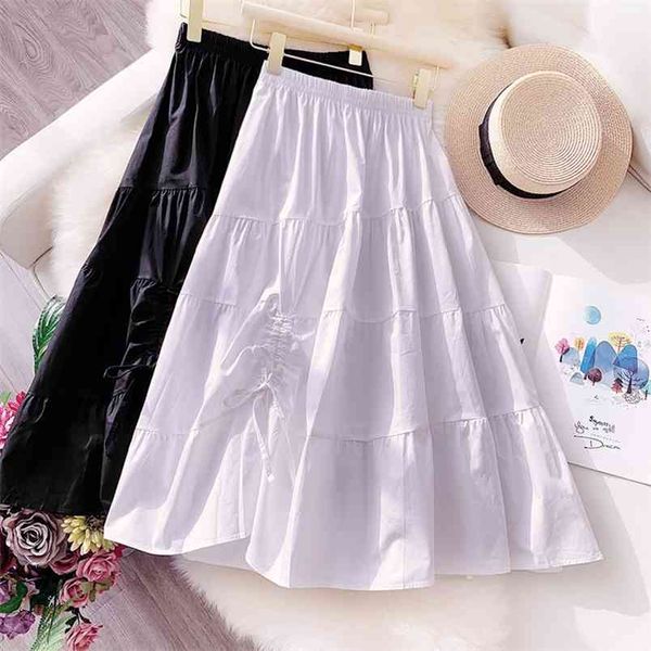 

summer women's cake skirt puffy fashion irregular drawstring stitching female college wind gd409 210506, Black