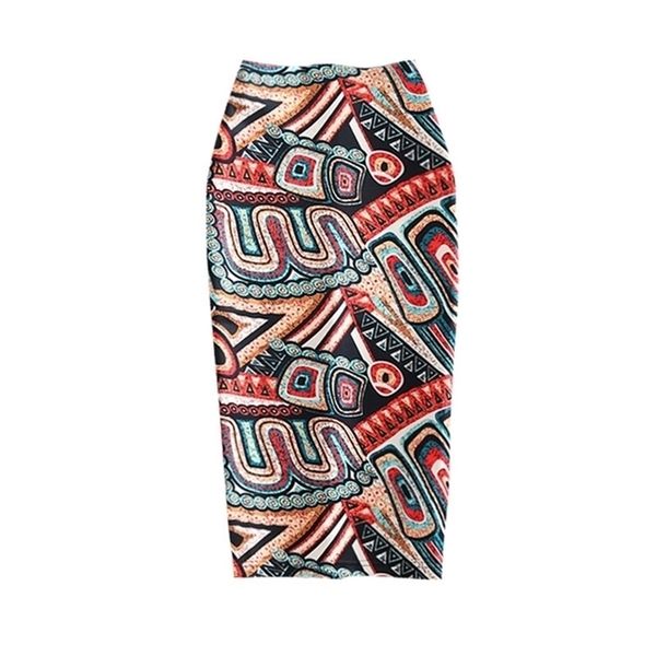

women vintage skirts flower printing high waist bodycon slim midi split pencil female falda 24 patterns sp524 210621, Black
