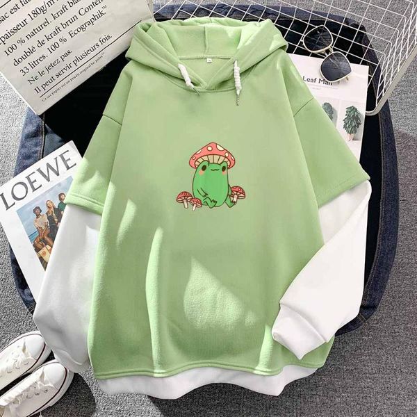 

women's hoodies & sweatshirts frog print funny women hooded harajuku hip hop hoodie sweatshirt womens korean streetwear sudadera mujer, Black