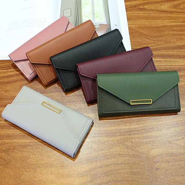 

wallets fashion women wallet long solid color card holder pu leather coin purse clutch money bag, Red;black