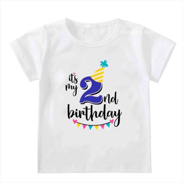 

happy birthday children t shirt for boys girls short sleeve toddler kids party clothes 1 2 3 4 5 6, Blue