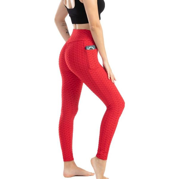 

pure color pocket bubble yoga pants, european and american peach hip fitness clothes, running sports jacquard clothes outfit