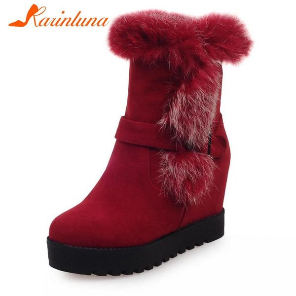 

boots karin dropship snow winter short plush round toe platform increase internal buckle high heels slip-on ankle, Black