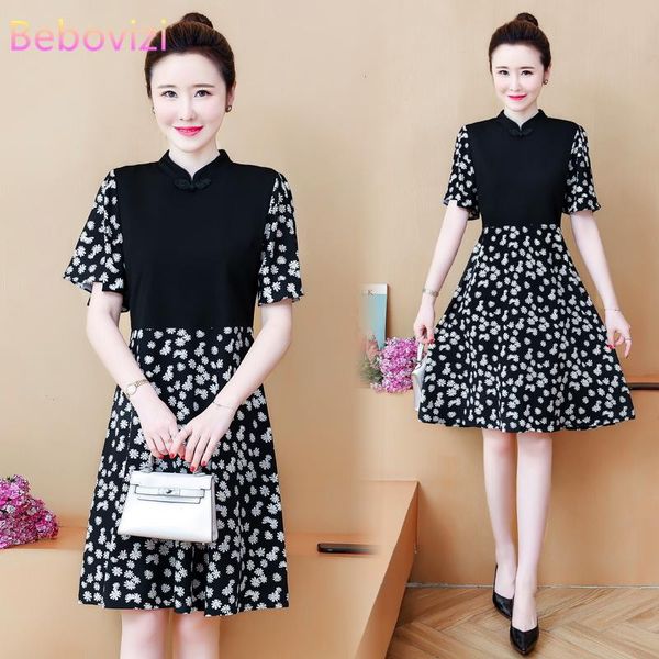 

ethnic clothing bebovizi plus size -4xl 3xl modern trend chinese style summer short sleeve a-line cheongsam dresses for woman qipao clothes, Red