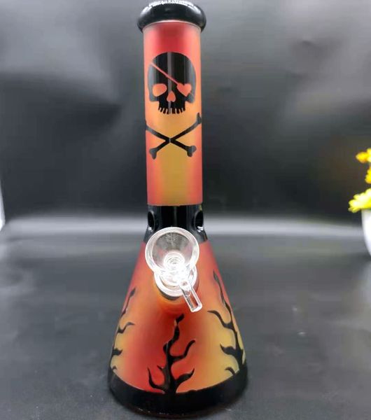 10 Zoll 26CM Glasbong Mischfarbe Orange Totenkopf Tabak Wasserpfeife Rauchen Becher Bongs Eis Aschefänger Dab Bohrinseln Berauschende Glasschüssel Downstem