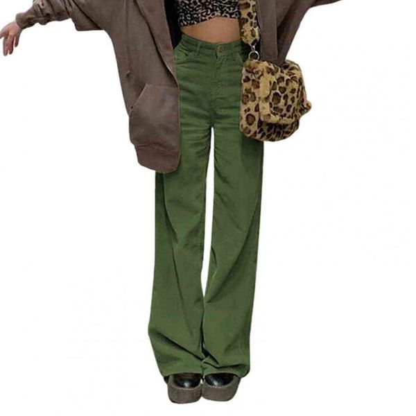 Pantaloni larghi stile vintage da ragazza pattinatrice per adolescenti Pantaloni marroni a vita alta alla moda in velluto a coste 211124