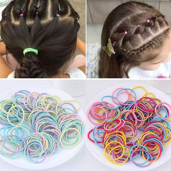 

pieces mini hair band fashion candy color rubber ties ring elastic rope ponytail holder for kids accessories, Slivery;white