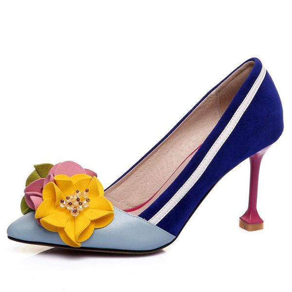 

fanyuan genuine leather pointed toe strange high heels pearl flower decoration french romantic fairy style women pumps dress shoes, Black