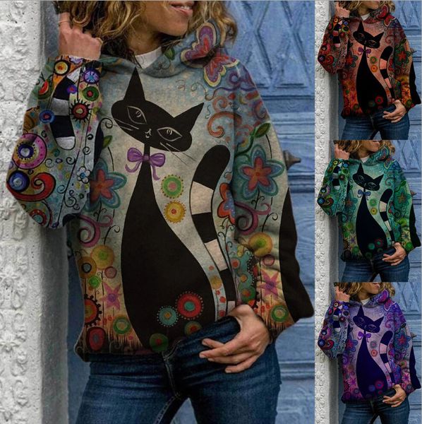 

2021 fashion women's printed cat sweater (seri 3), Black