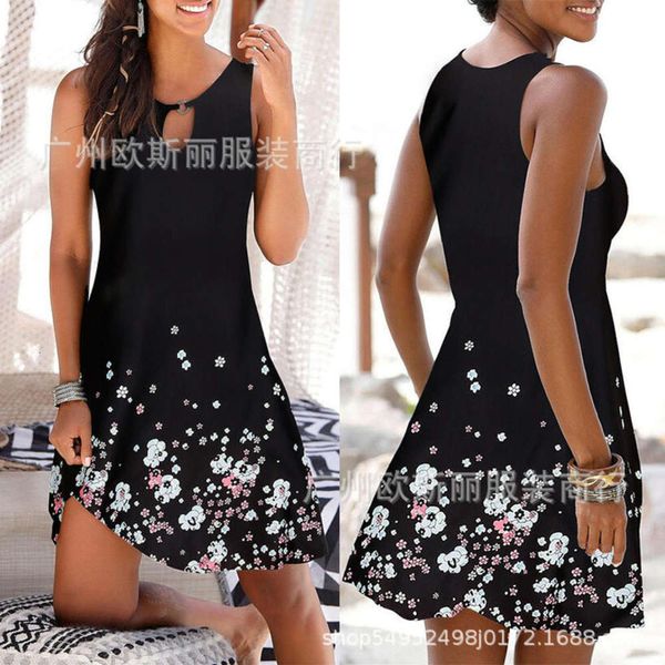 

summer dress positioning floral print vest skirt, Black;gray