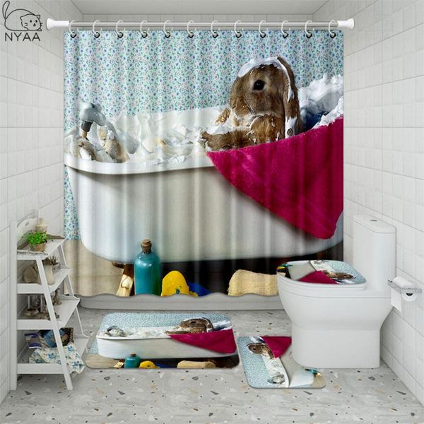 

pcs taking a bath mouse bathroom set shower curtain/bath maoilet pad sets non-slip mats carpets toilet seat floor mat curtains