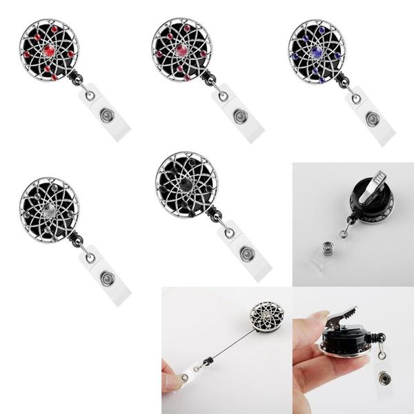 

pins, brooches supernatural crystal hollow flower retractable badge reel pull key name card id holder cute buckle tag, Gray
