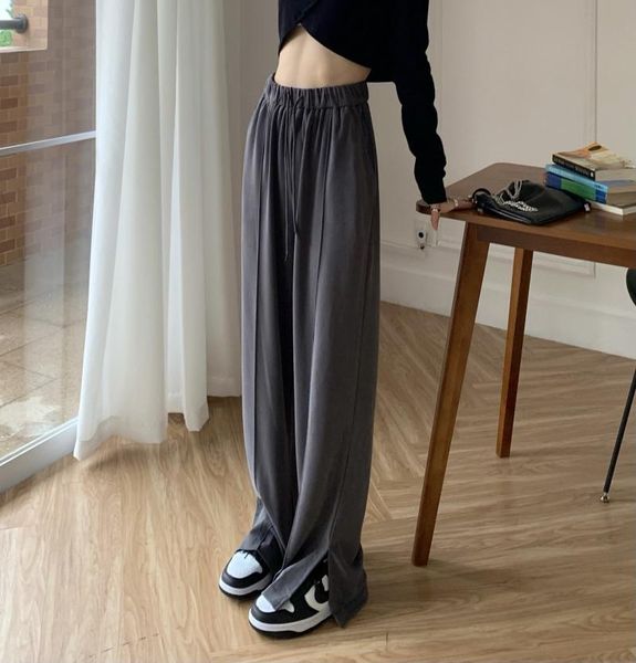 

women's pants & capris women fashion elastic waist wide leg female spring autumn high long trousers loose casual ladies chic, Black;white